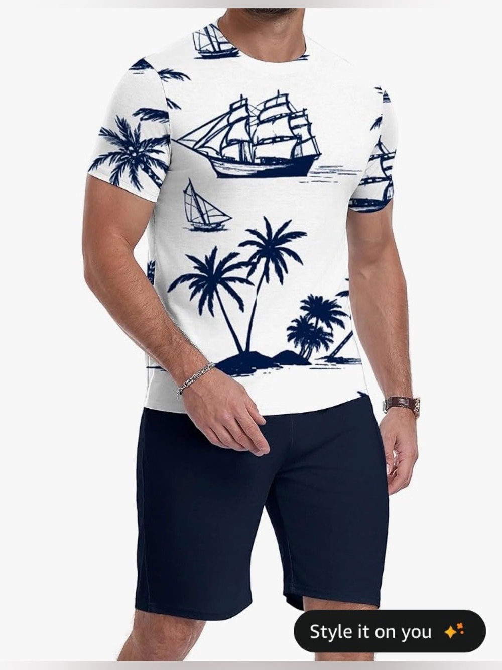 Men's Hawaiian 2 Piece Matching Set Tropical Print, Medium